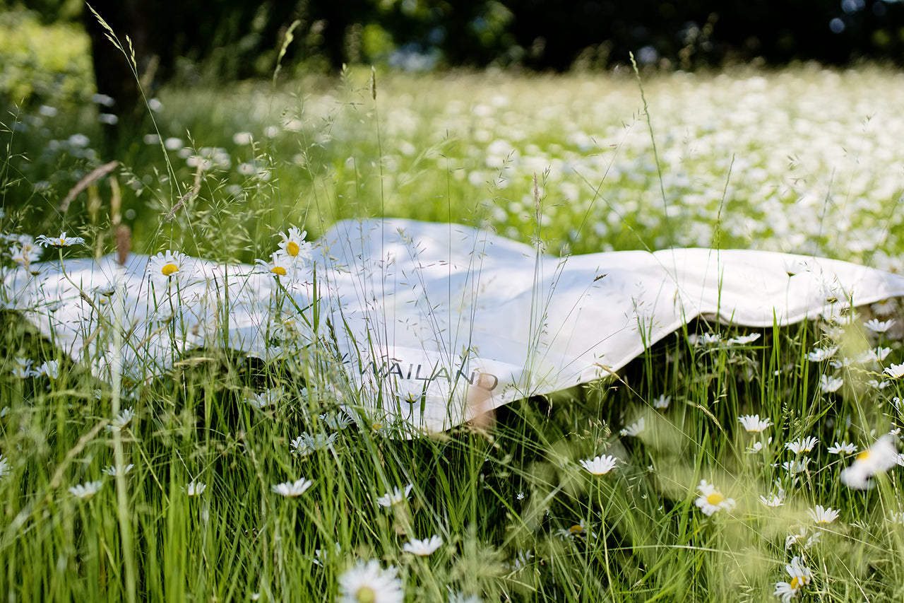 leichte Sommerdecke auf einer Wiese an einem sonnigen Tag